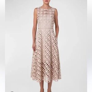 Akris Beige Midi Dress with Cut Out Embroidery
